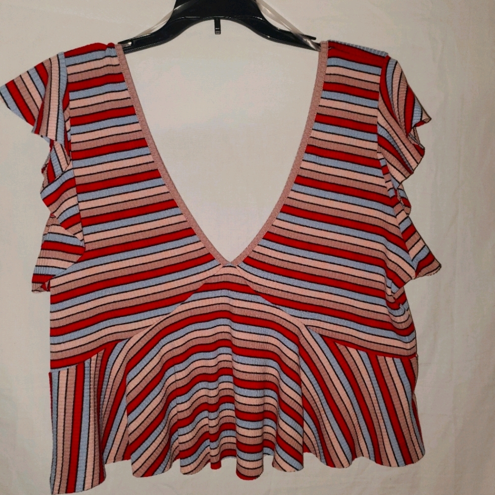 Wild Fable Multi-Colored Babydoll V Neck Top